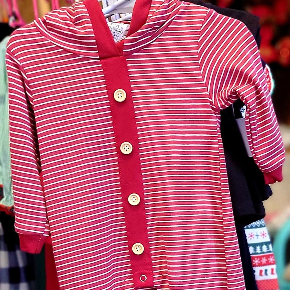 Maroon Button Down Baby Hoodie Romper